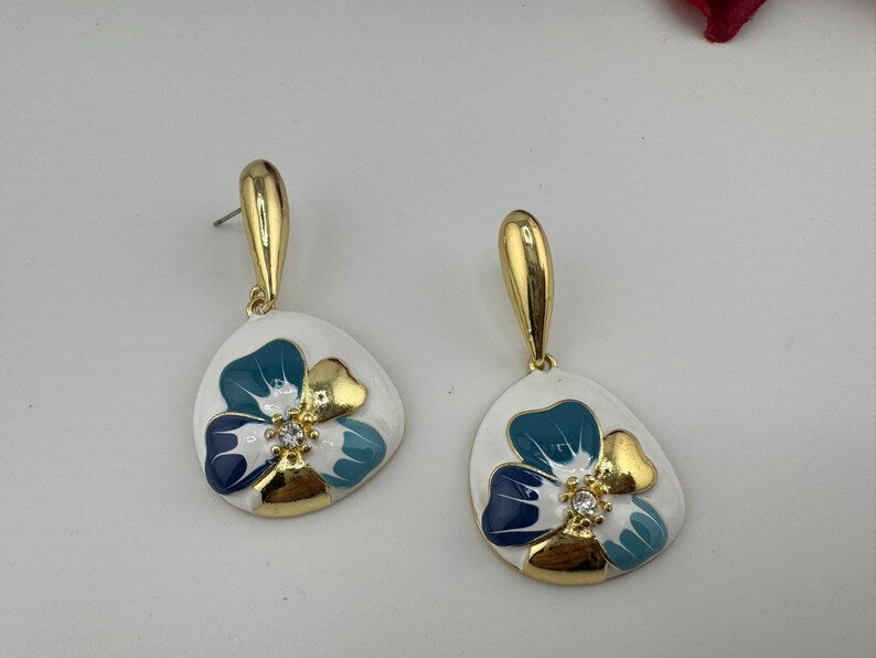 High Quality Premium Enamel and gold Designer Drop Earrings