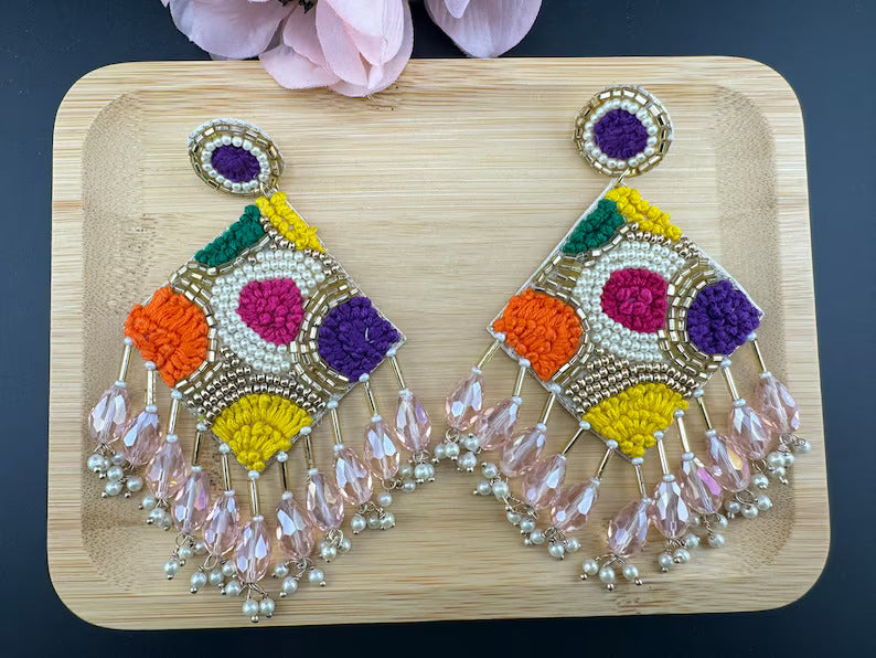 Beaded Multicolor with Tassel Quirky earring/Handmade earring