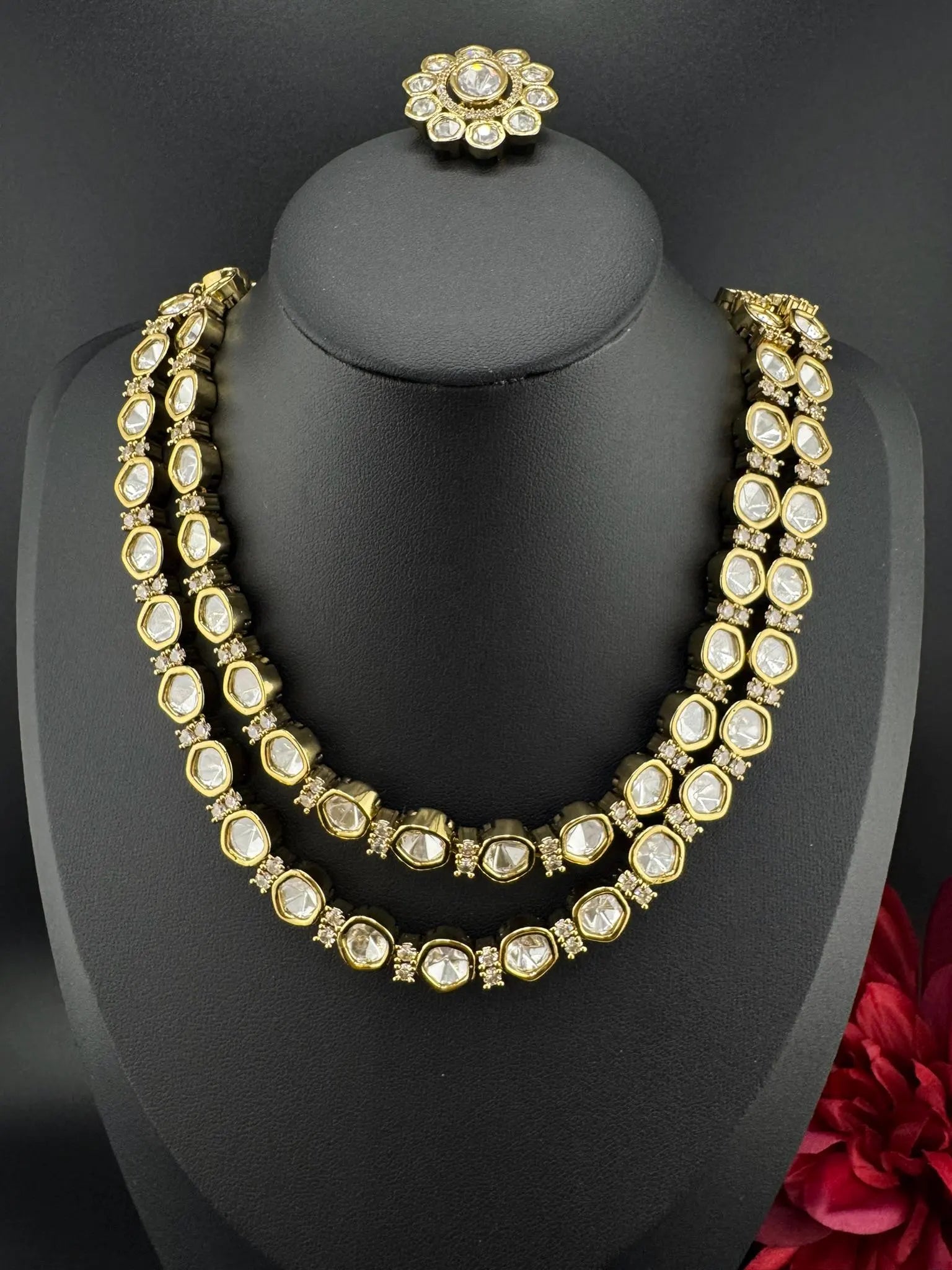 HOT SELLER!!! Premium Quality Moissanite Kundan 2 Layer set is Tyaani inspired Designer Necklace set with Stud earrings