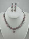Premium Silver Polish American Diamond, Cubic Zirconia, glass stone Sleek Necklace set with long earrings