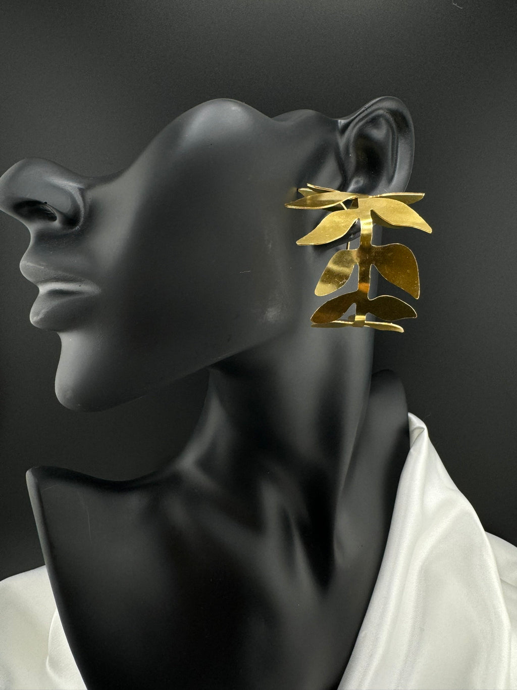 Statement Gold Hoop earrings in unique Leaf design, Leaf hoop