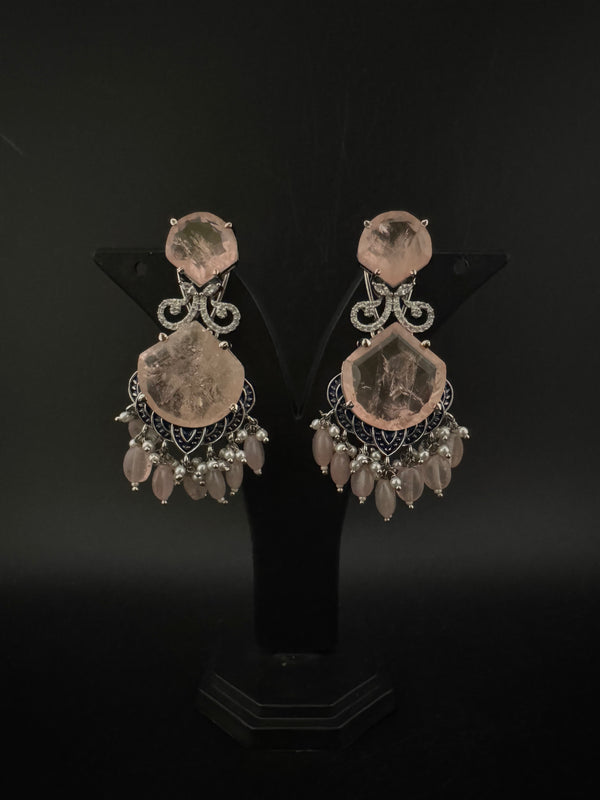 Pink and Gold, Doublet Stone Chandelier Drop Earrings, Bridal, CZ, Designer jewelry