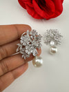 Cubic Zirconia, Diamond, pearls, Step cut crystal Dangle Drop earrings, Indian Jewelry