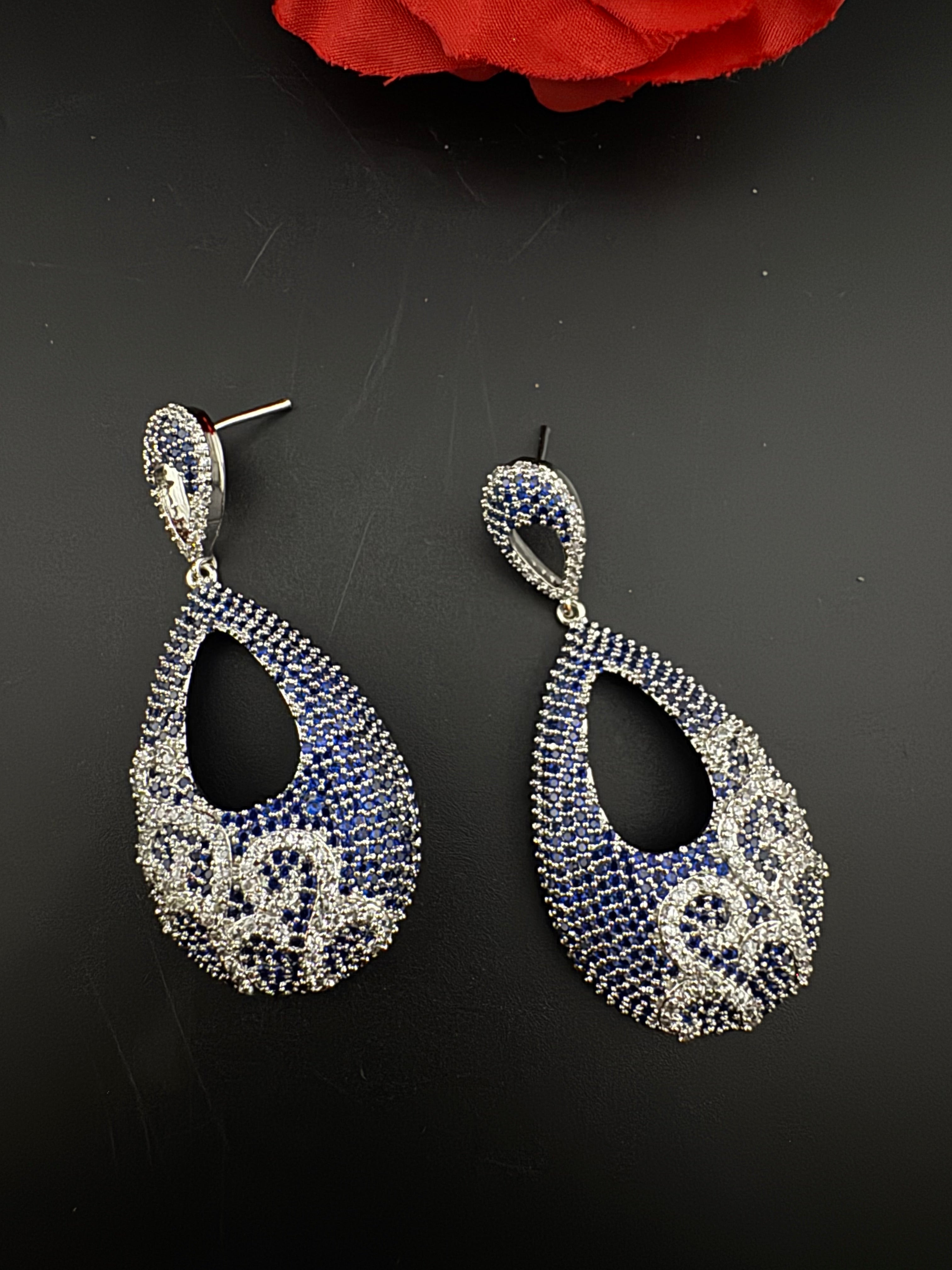 Premium Nano Setting Cubic Zirconia Long earrings in Drop shape, stylish, designer Inspired Statement long earring/Bridal Bridesmaid earring