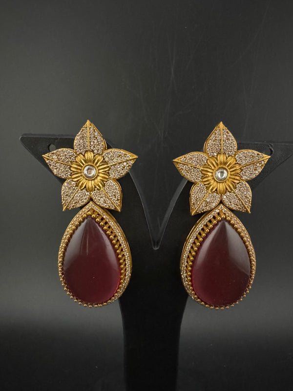CZ and Gold, Doublet Stone Chandelier Drop Earrings, Bridal, Designer jewelry