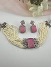 Small Pearls, CZ, Doublet Stones Choker necklace set, Indian Bridal Jewelry, chic set