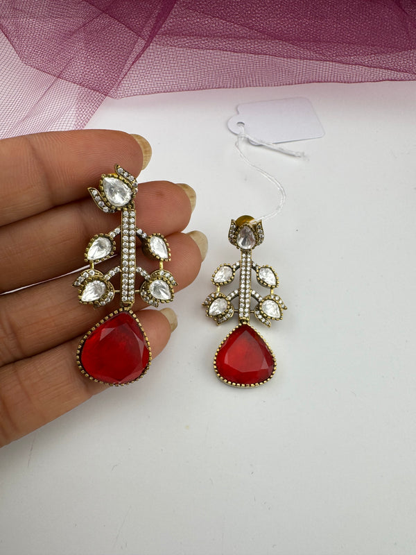 Designer inspired, Doublet stone uncut kundan and CZ chandbali Drop earrings, Indian Jewelry