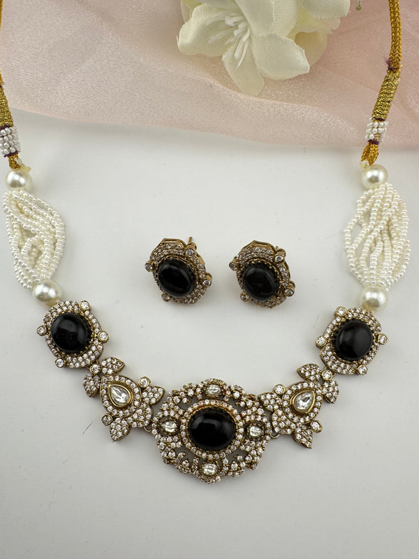 Moissanite Kundan, Pearls, CZ, Stones Choker necklace set, Indian Bridal Jewelry, chic set