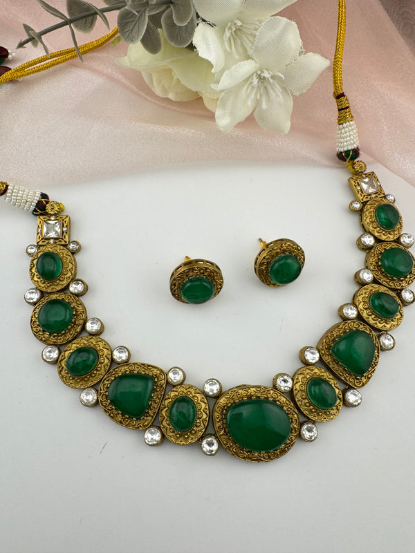 Kundan, Stone, Gold plated necklace set, Indian Bridal Jewelry set