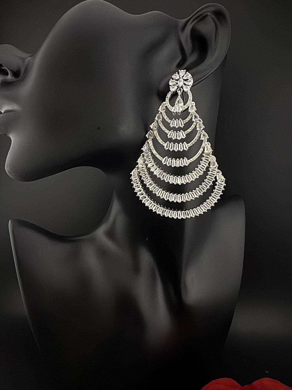 Premium Cubic Zirconia silver Chandelier Oversized earrings is designer Inspired, Statement Long earring, Bridal, Party, Wedding jewelry,