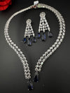 Crystals and CZ Diamond Statement front openable Hasli Necklace Set, Silver Plated Collar set