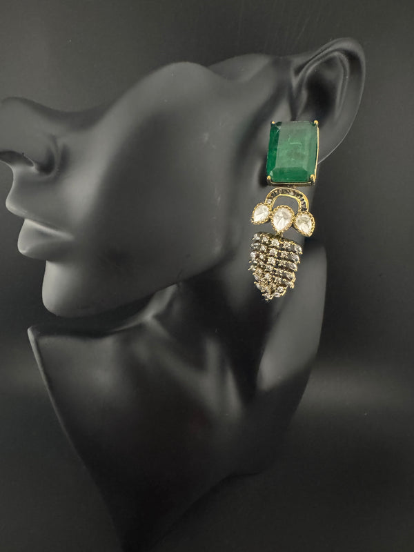 Cubic Zirconia, Kundan, Doublet Stone Chandelier Drop Earrings, Moissanite, CZ, Designer jewelry