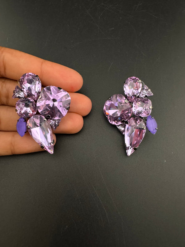 Crystals geometric shapes in unique setting Designer stud earrings, Indian Jewelry
