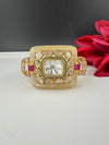 Ruby Green Moissanite Kundan, MOP, CZ Adjustable Bracelet Bangle, Gold Polish (Fits size 2.6")