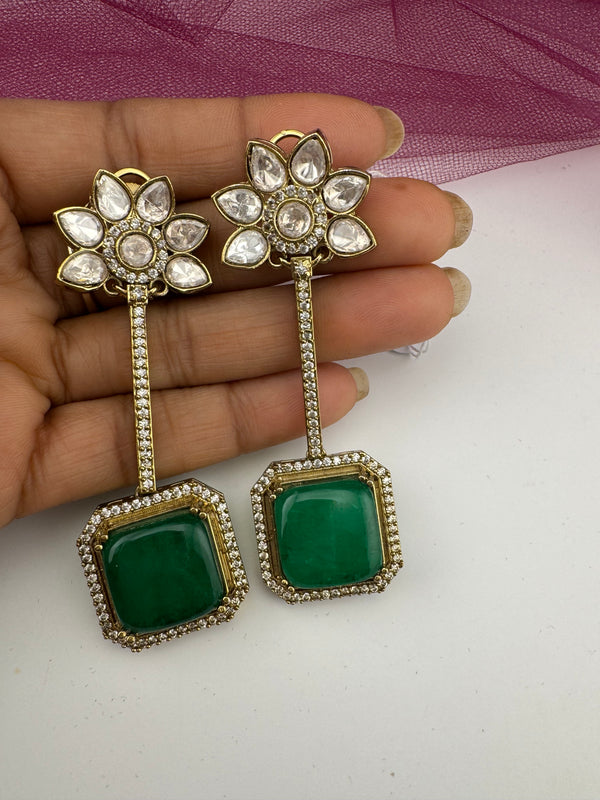 Amrapali inspired, Doublet stone uncut kundan and CZ chandbali Drop earrings, Indian Jewelry