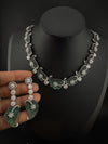 Nano Setting CZ Diamond Statement Green Necklace Set, White Gold Plated Choker, nature inspired