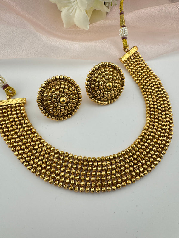 Gold plated brass contemporary necklace set, Indian Bridal Jewelry set