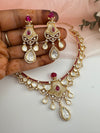 Kundan, Moissanite, MOP, CZ Flexible Gold necklace set, Indian Bridal Jewelry