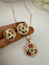 Kundan, Pachi, CZ, Stone Pendant Necklace Set with Matching Earrings, Brass CZ Jewelry