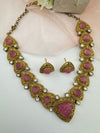 Kundan, Carved Stone, Gold plated necklace set, Indian Bridal Jewelry set