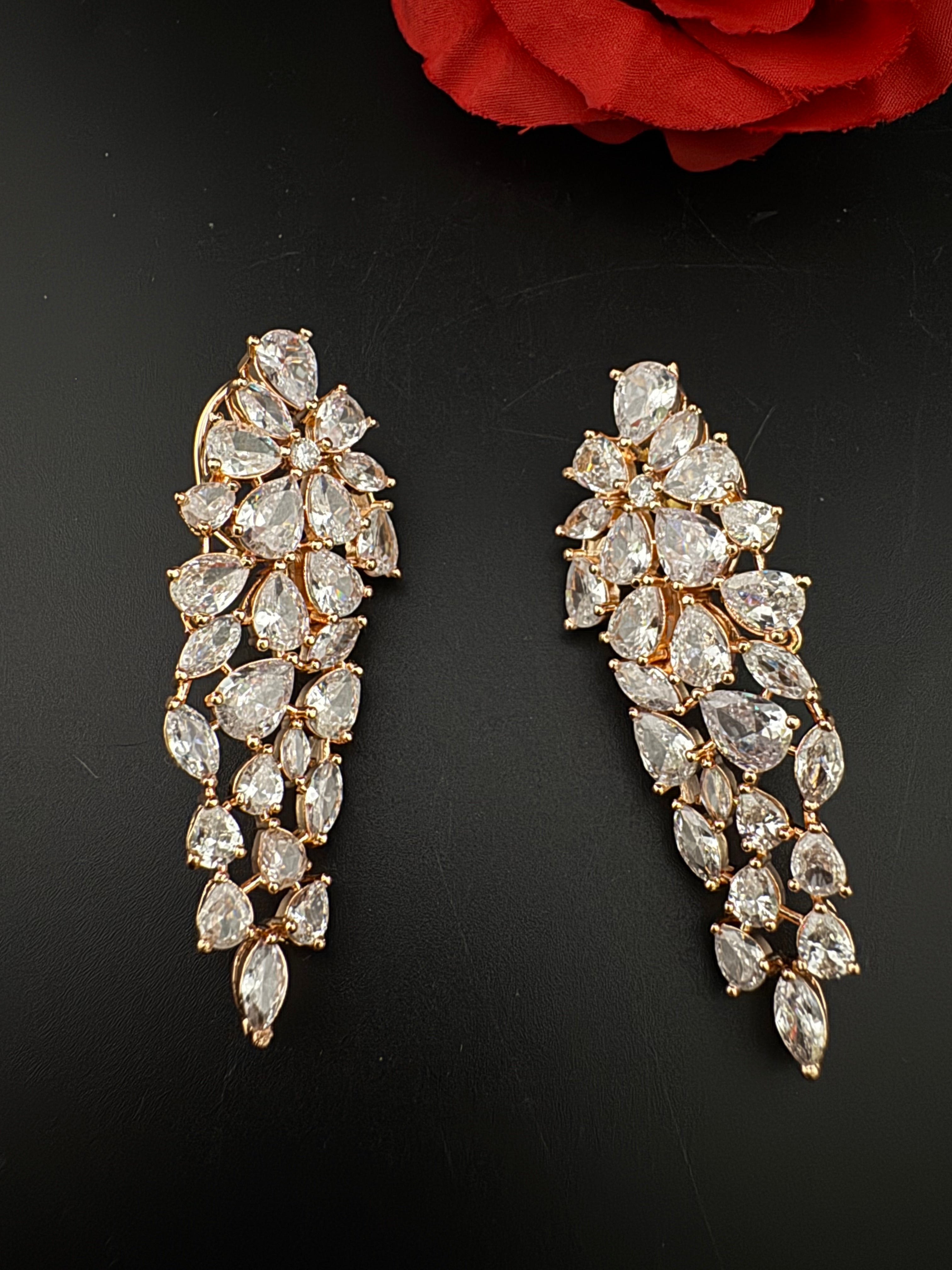 Premium Cubic Zirconia Chandelier Long earrings is designer Inspired, Statement Long earring, Bridal, Party, Wedding jewelry, Shiny