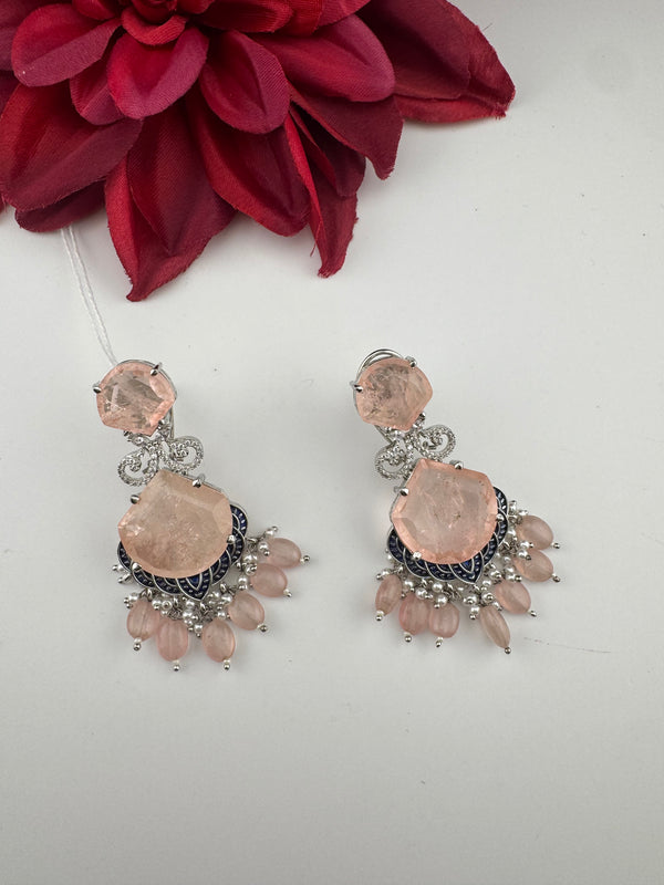 Pink and Gold, Doublet Stone Chandelier Drop Earrings, Bridal, CZ, Designer jewelry