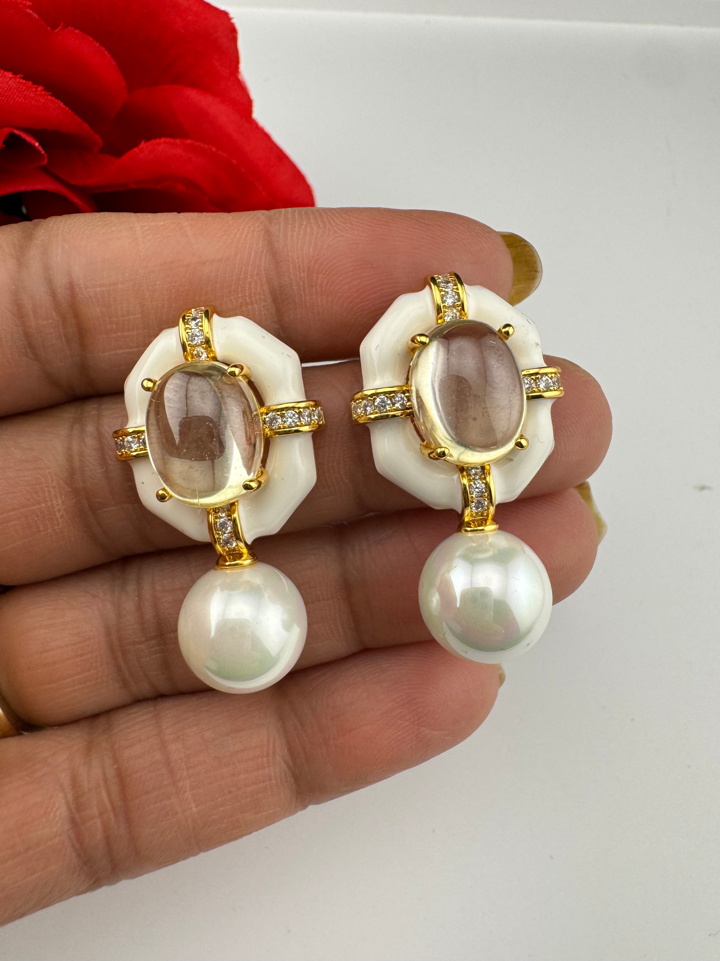 Designer inspired Enamel and Stone Pearls drop earrings, Statement jewelry, Indian Jewelry, Drop and Studs earrings, Bridesmaid Gift