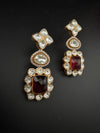 Red and Gold Kundan, Stone Chandelier Drop Earrings, Bridal, Moissanite, CZ, Designer jewelry