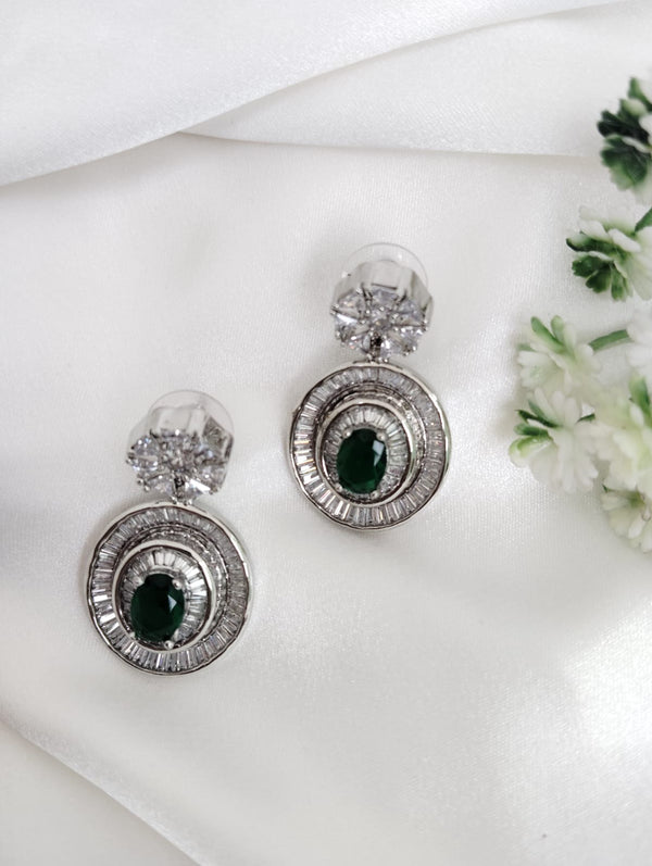 Cubic Zirconia, Diamond, stone, Silver Polish Designer inspired Dangle Drop earrings, Indian Jewelry