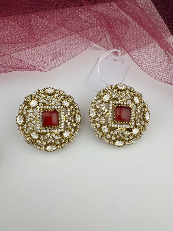 Kundan, Doublet stone, cubic zirconia Big Stud Earrings, designer Inspired, Indian jewelry