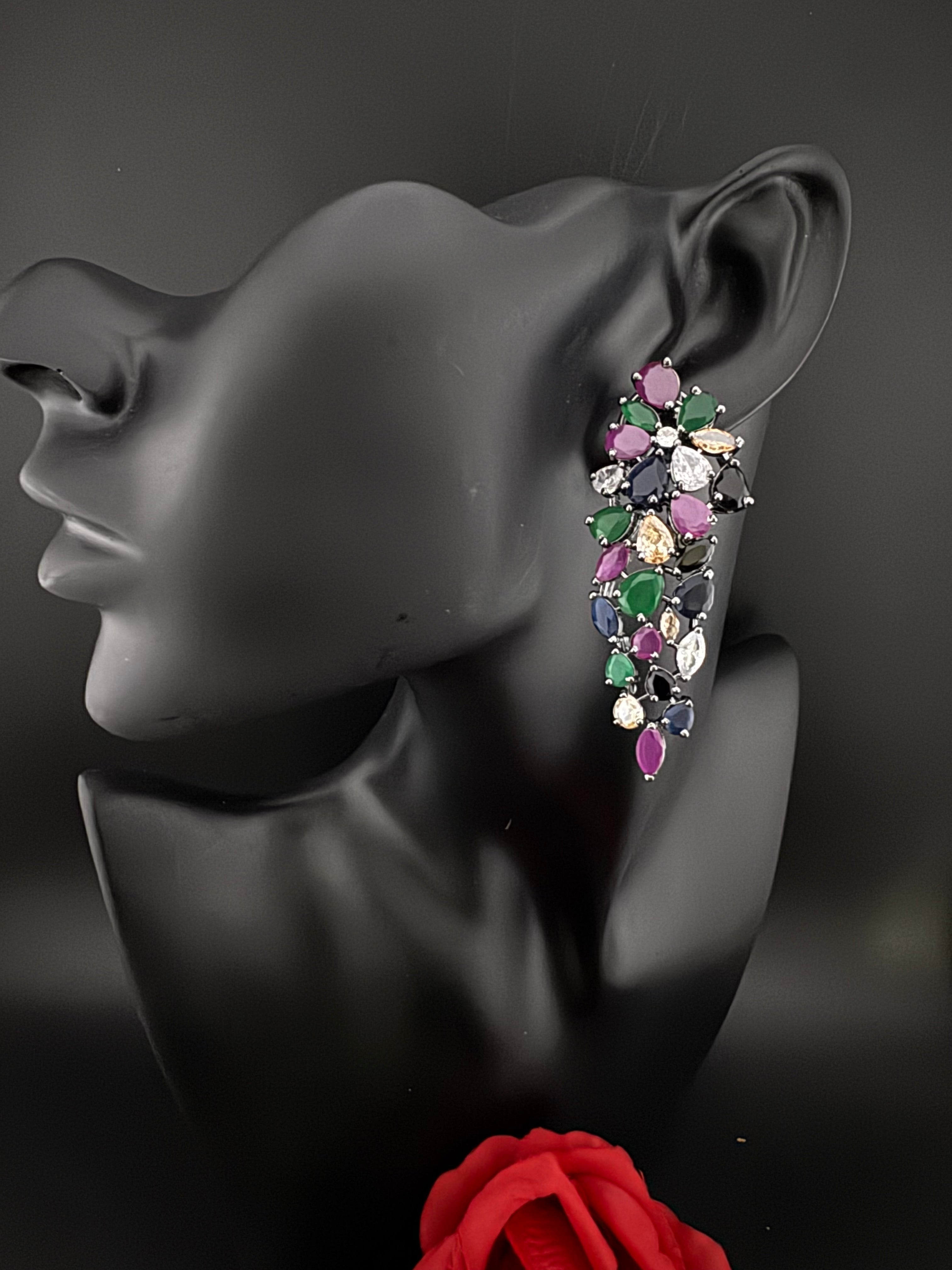 Premium Cubic Zirconia and stones Chandelier Long Victorian earrings is designer Inspired, Statement Long earring, Bridal, Party jewelry