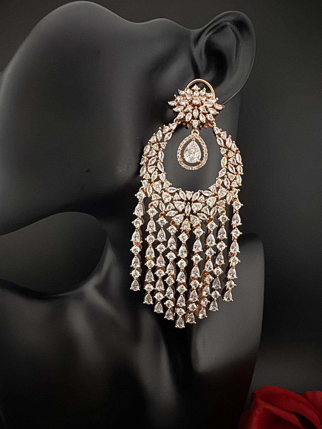 Premium Cubic Zirconia Chandelier Oversized earrings is designer Inspired, Statement Long earring, Bridal, Party, Wedding jewelry,