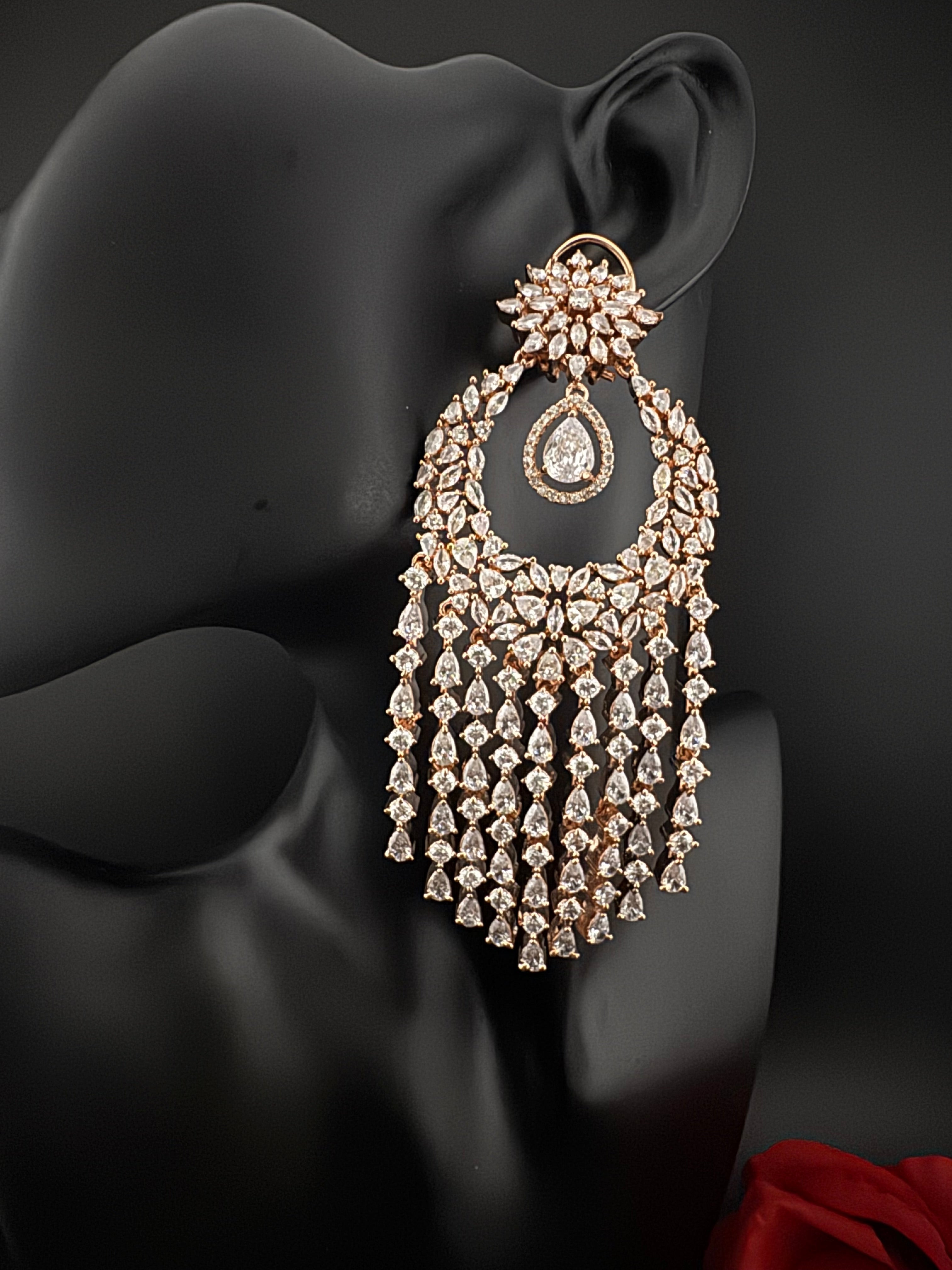 Premium Cubic Zirconia Chandelier Oversized earrings is designer Inspired, Statement Long earring, Bridal, Party, Wedding jewelry,