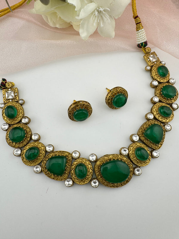 Kundan, Stone, Gold plated necklace set, Indian Bridal Jewelry set