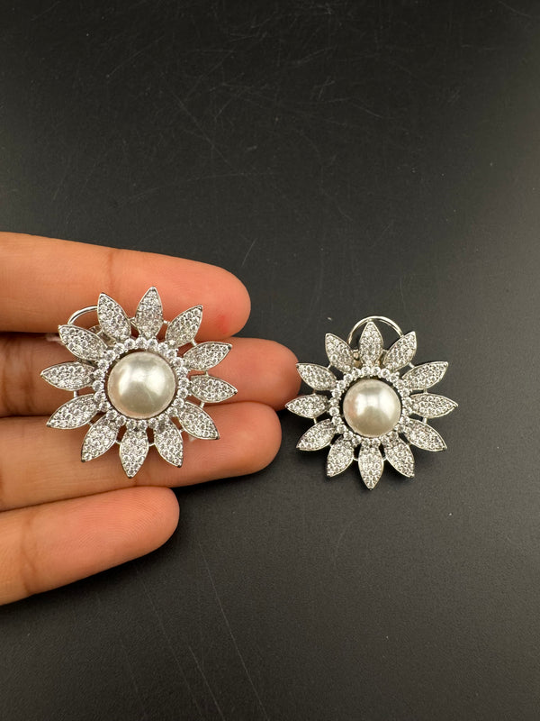 Pearls, Cubic Zirconia, Diamond nano setting stud earrings, Indian Jewelry