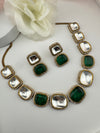 Kundan, Stones, CZ Gold Plated Green necklace set, Indian Bridal Jewelry set