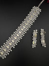 Step cut Crystals and CZ Diamond Statement Necklace Set, White Gold Plated Choker set