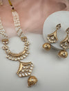 Kundan, Moissanite, Pearls Long Gold Choker necklace set, Indian Rani haar