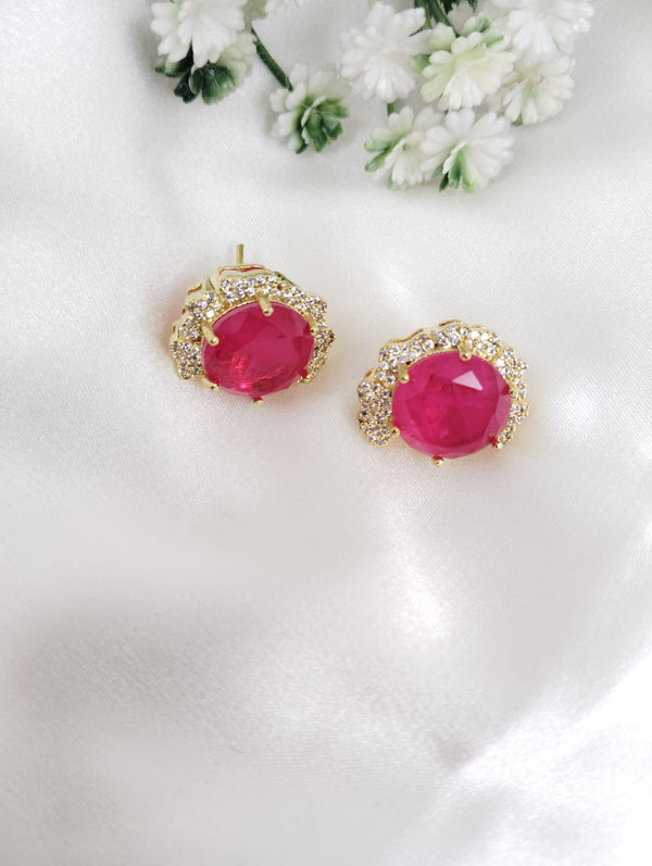 Gold Polish Doublet Stone Stud Earrings, Cubic Zirconia, AD, CZ, Indian Jewelry