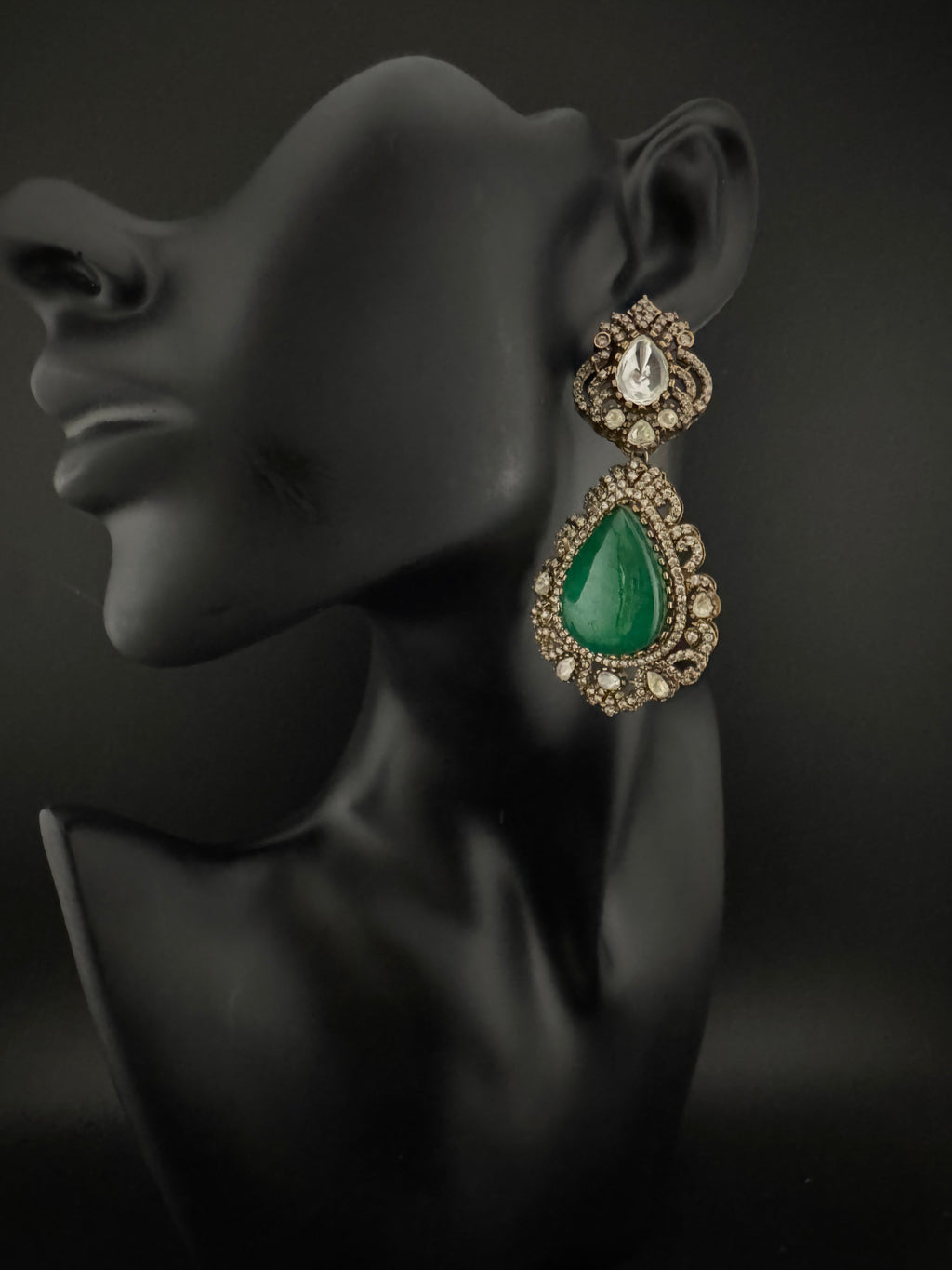 Green and Gold Kundan, Doublet Stone Chandelier Long Earrings, Bridal, Moissanite, CZ, Designer jewelry