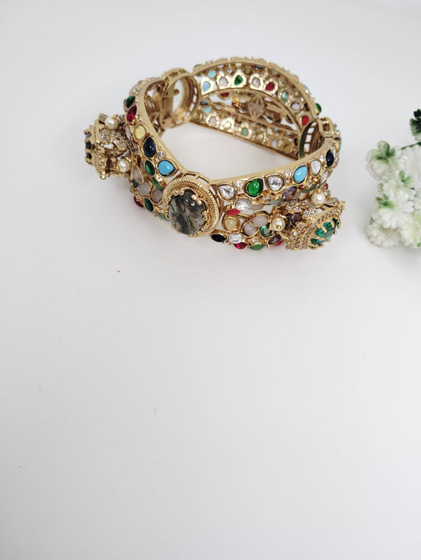 Designer inspired Stones, CZ, Crystal Openable Bracelet Bangle, Gold Polish (Fits 2.6" wrists)