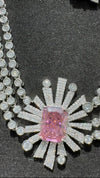 Swarovski Crystals and CZ Diamond star burst Necklace Set, White Gold Plated set