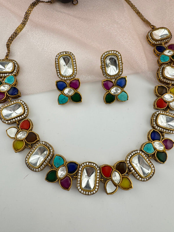 Kundan, Stones, CZ Gold Plated necklace set, Indian Bridal Jewelry set