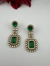Green and Gold Kundan, Stone Chandelier Drop Earrings, Bridal, Moissanite, CZ, Designer jewelry