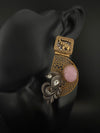 Antique Gold, Oxidized, Carved Stones Chandbali Dangle Earrings, Amrapali inspired Designer jewelry