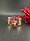 Moissanite Kundan, CZ Nano Setting Cuff Bracelet Bangle, Gold Polish Bangle (Fits 2.6" Diameter)