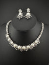 Nano setting CZ Diamond and Pearls Statement sleek Necklace Set, White Gold Plated Choker