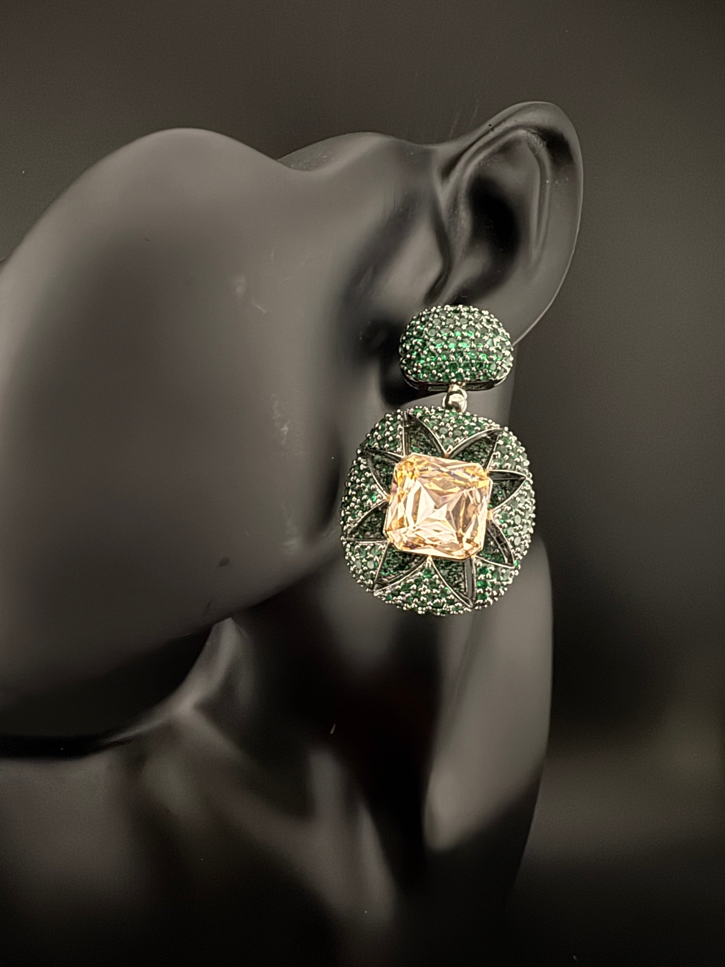 Premium Nano Setting Cubic Zirconia and Crystal earrings in Drop shape, stylish, designer Inspired Statement earring/Bridal Bridesmaid gift