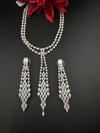 Crystals and CZ Diamond Statement double Layered Necklace Set, White Gold Plated Choker set