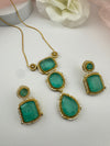 Doublet Stone Pendant Necklace Set with Matching Earrings, Brass CZ Jewelry